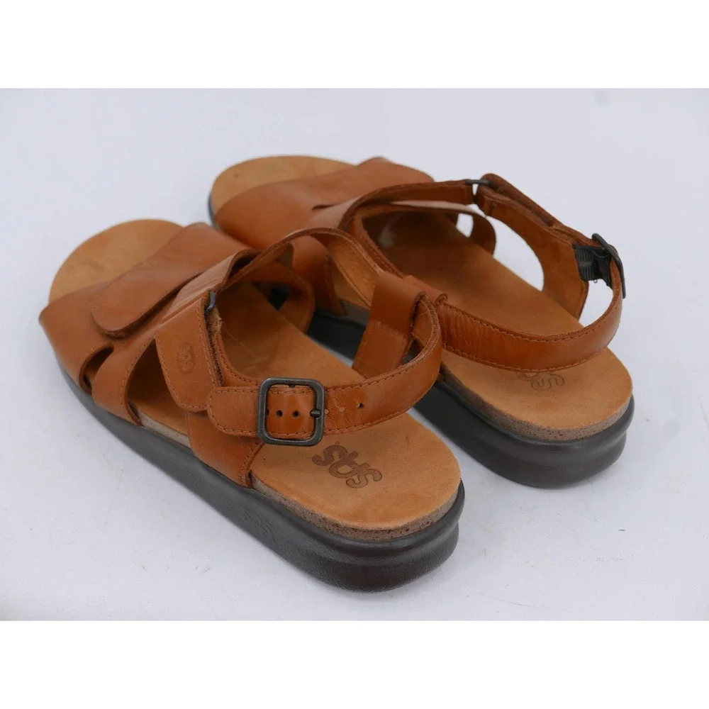 SAS Huggy Slingback Sandals Brown Leather Comfort Adjustable Women's Size 9